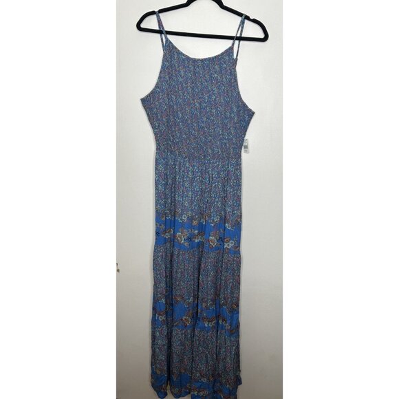 Angie Blue Floral Maxi Dress Women’s Boho Ruffle Sleeveless Plus Size 1X NEW NWT - Picture 1 of 4